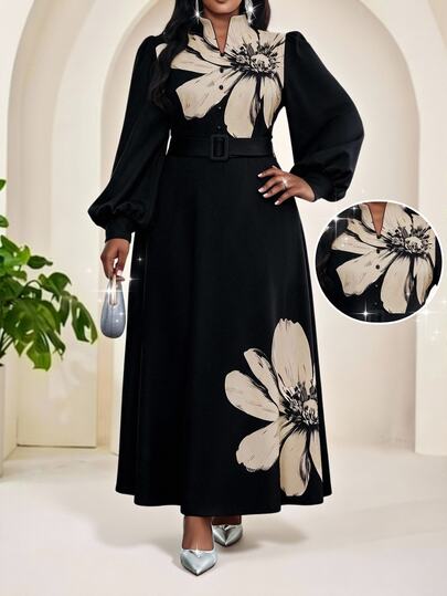 SHEIN Lady Plus Size Women's Floral Print Casual Party Dress