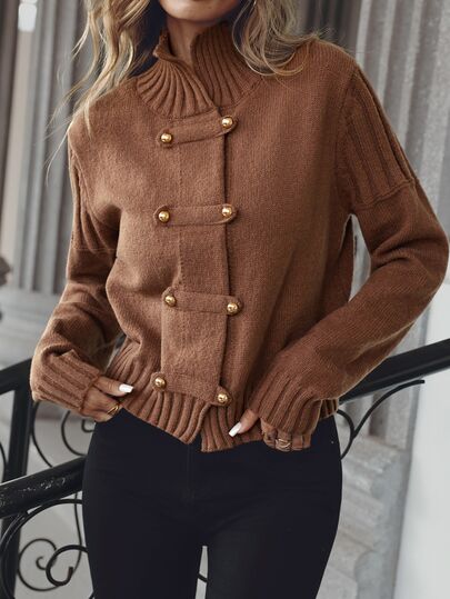 Balvessa Cardigan casual de doble botonadura para mujer, otoño/invierno