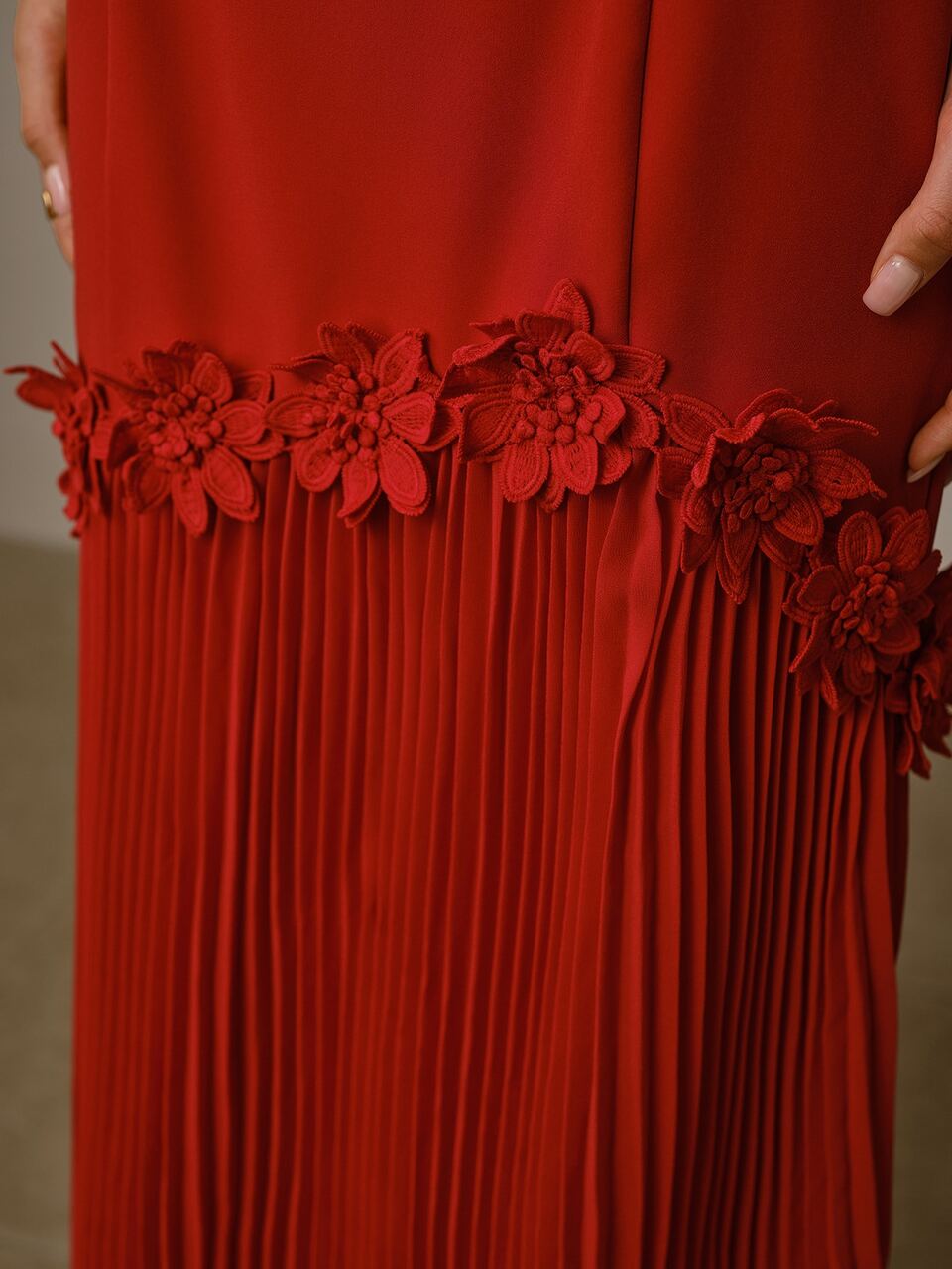 ZEYLAH Elegant 3D Floral Decor Off Shoulder Pleated Patchwork Dress