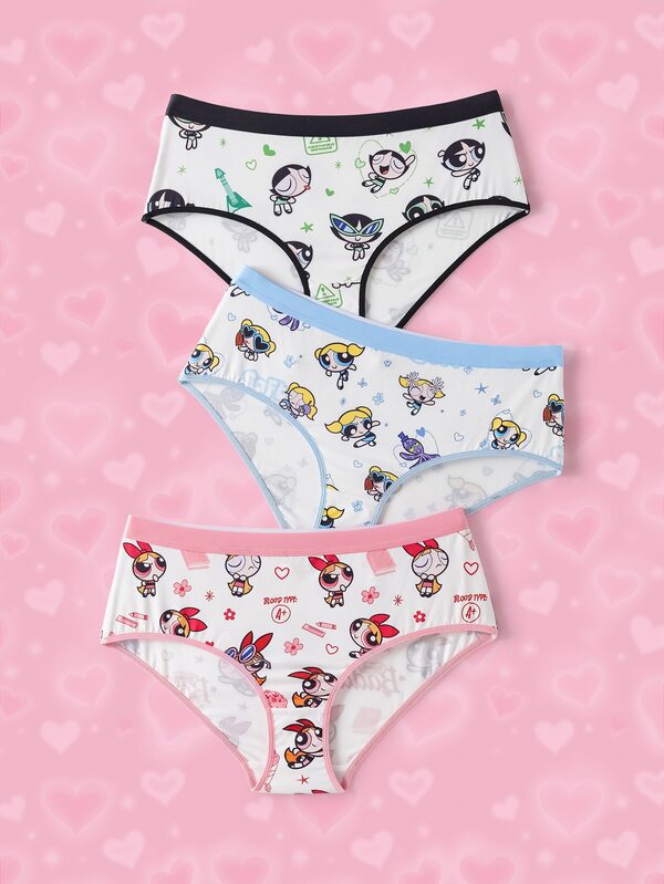 THE POWERPUFF GIRLS X SHEIN 大尺碼可愛卡通印花三角內褲