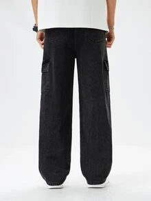 SHEIN Mirajuku 青少年男孩戶外休閒工裝直筒牛仔褲 - 黑色 - 查看 2