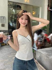 DAZY 女款夏季休閒韓風波點細肩帶背心 - 白色 - 查看 4