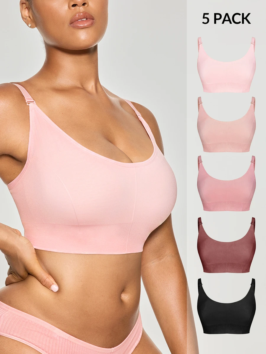 SHEIN 女款流行時尚舒適極簡純色高 CP 值高品質大尺碼內衣 5 件組/包 - 黑色 - 查看 1