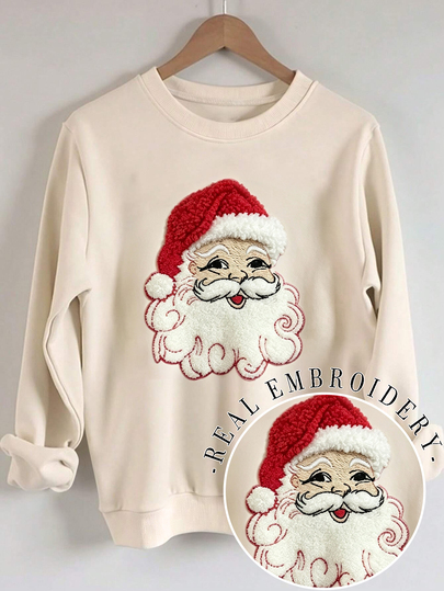 INAWLY Autumn/Winter Atmosphere Santa Claus Embroidered Drop Shoulder Casual Sweatshirt, Merry Christmas Embroidered Sports Shirt, Santa Claus Chenille Yarn Sports Shirt, Christian Gift Customized Personalized Autumn Sweatshirt, Autumn/Winter Sweatshirt Fashion Gift