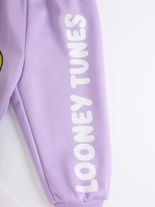 LOONEY TUNES X SHEIN Baby Girl Cartoon Print Sweatshirt & Sweatpants Set - Purple - View 6