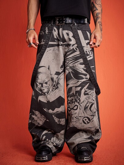 Batman X ROMWE Herren Jeans mit Buchstaben-Muster für den Alltag