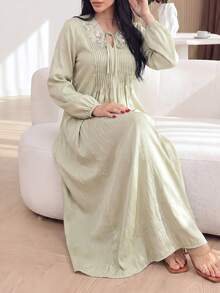 Yasmyna Women's Faux Pearl Decorated Pleated Arabian Dress - Green - View 1