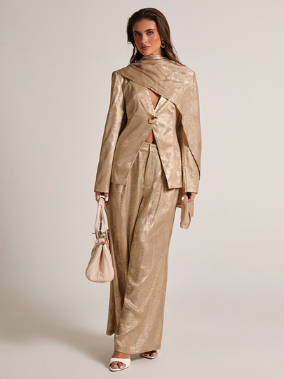 SHEIN BAE Fashionable Commuter Metallic Wide Leg Suit Pants