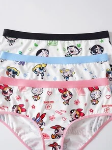 THE POWERPUFF GIRLS X SHEIN Quần lót tam giác in hoạt hình dễ thương size lớn - trắng - Xem 3