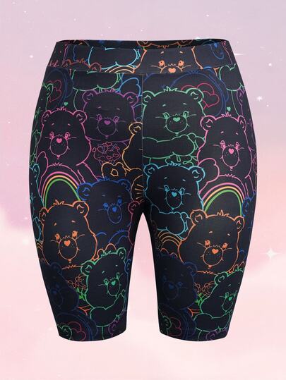 SHEIN X Care Bears Große Größen Cartoon-Muster figurbetonte Basisschicht Shorts
