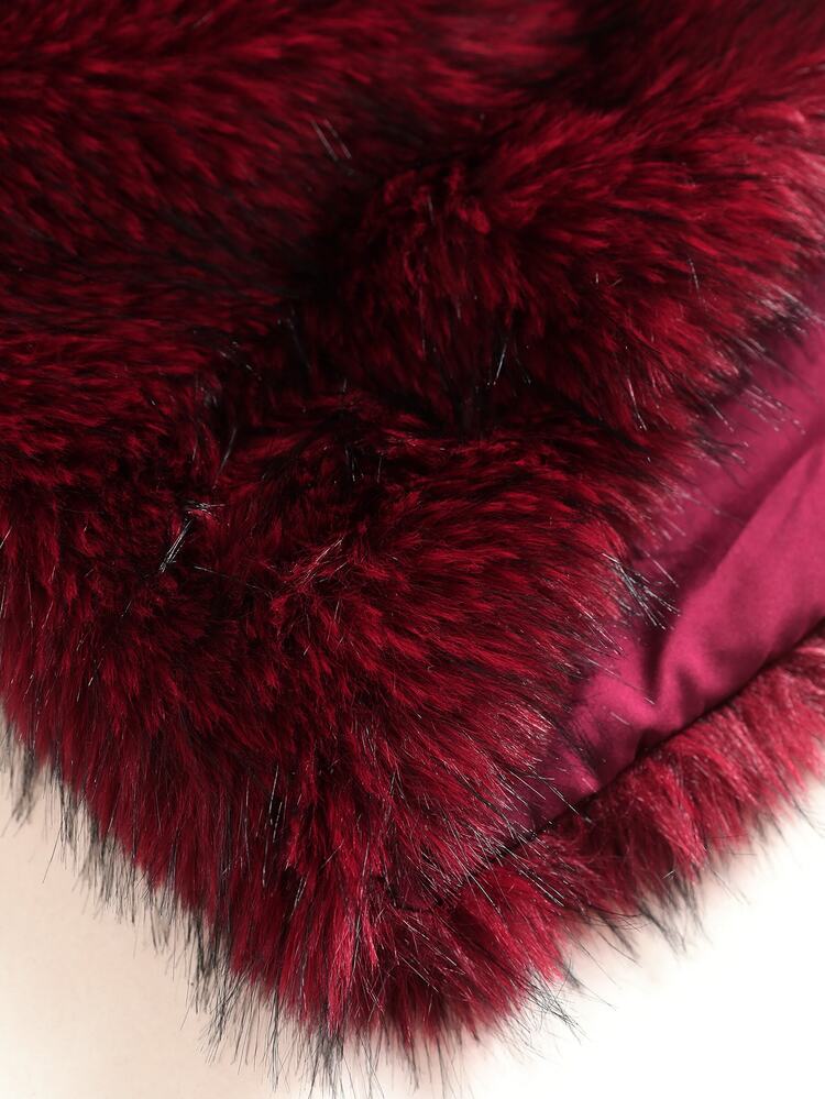 Easura Women's Plus Size Winter 1pc Zip-Up Stand Collar Burgundy Gradient Faux Fur Short Jacket Loose Fit Slimming Cool Chic Luxury Casual Commute Faux Fur - Burgundy - View 3