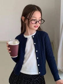 DAZY Girls (Big) V-Neck Open Front Casual Cute Sweater Cardigan Autumn/Winter Top - Navy Blue - View 1