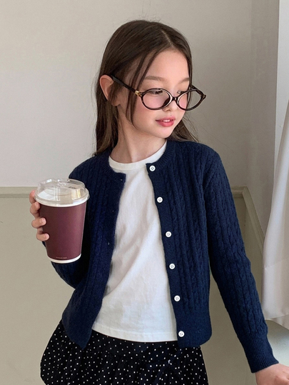 DAZY Atasan Sweater Cardigan Kasual Lucu Model V-Neck Depan Terbuka untuk Anak Perempuan (Ukuran Besar) Musim Gugur/Musim Dingin