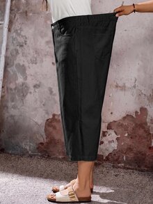 EMERY ROSE EMERY ROSE Quần jeans denim dáng rộng ống rộng, lửng, có túi, phong cách thường ngày thoải mái cho nữ size lớn - màu đen - Xem 4