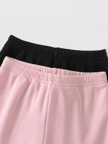 5款可愛休閒針織女嬰愛心圖案褲隨機2件組，適合秋冬新款女童內搭褲，返校秋季穿搭 - 彩色 - 查看 3