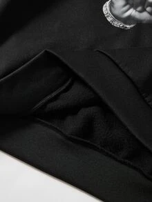 SHEIN 兒童 2件組 青少年男童休閒街頭風印花黑色連帽衛衣，適合秋冬返校季節 - 黑色 - 查看 6