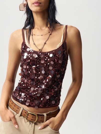 Bohemela Camisole à paillettes mode d'été pour femmes