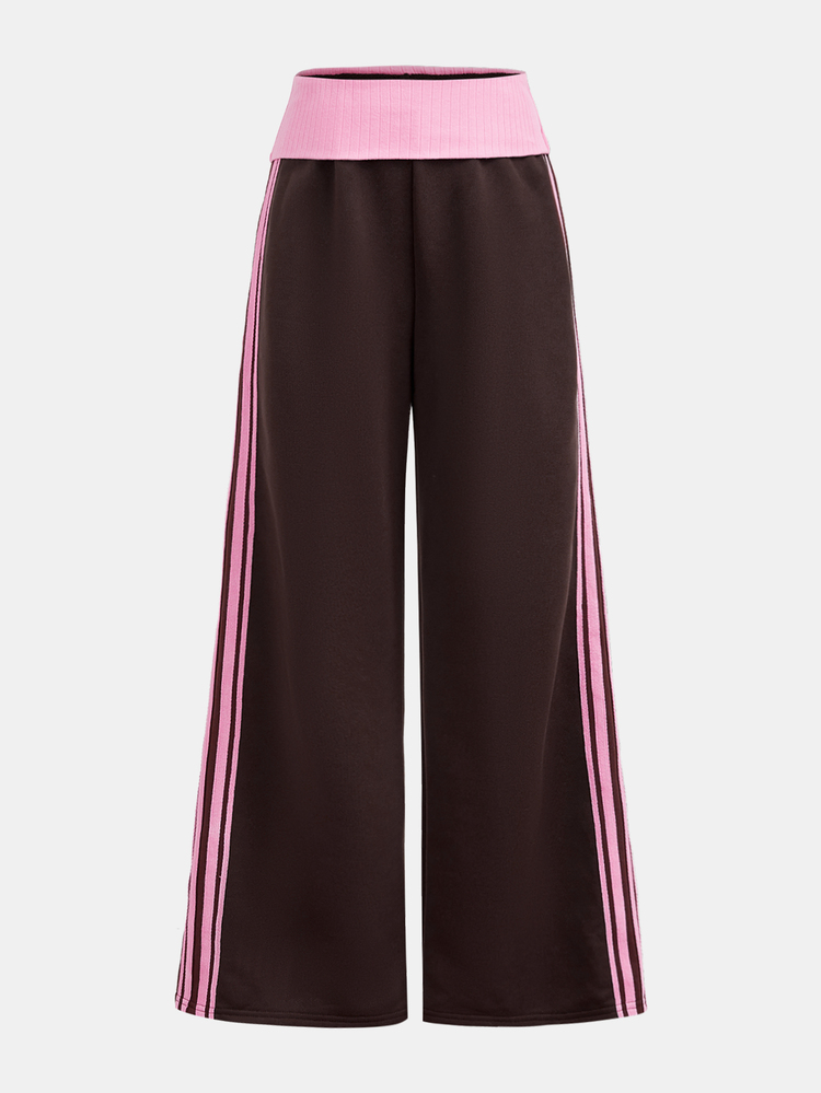 SHEIN Tween Girls Winter Street Style Casual Back To School Vintage Daily Wear Y2K Ribbed Knit White Cuffed Pants French Grey Flare Pants - Coffee Brown - View 5