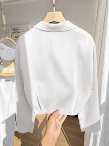 SHEIN EZwear Plus Size Casual Versatile White Cropped Thin Blazer Fall - White - View 2