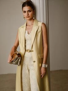 ZEYLAH SINGLE-BREASTED LONG TRENCH COAT WITH LAPEL COLLAR - Champagne - View 5