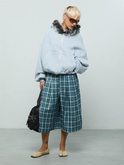 COUREZ Jorts oversize a quadri per outfit estivi da donna Vacanza /Casual da strada/Y2K/Tempo libero Festival musicale