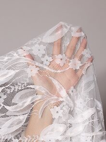 Slumberist Plus Size Women's Lace Robe, Long Sheer Mesh Tie-Front Cardigan, Long Sleeve Lace Morning Robe, Home & Outerwear Cardigan - White - View 7