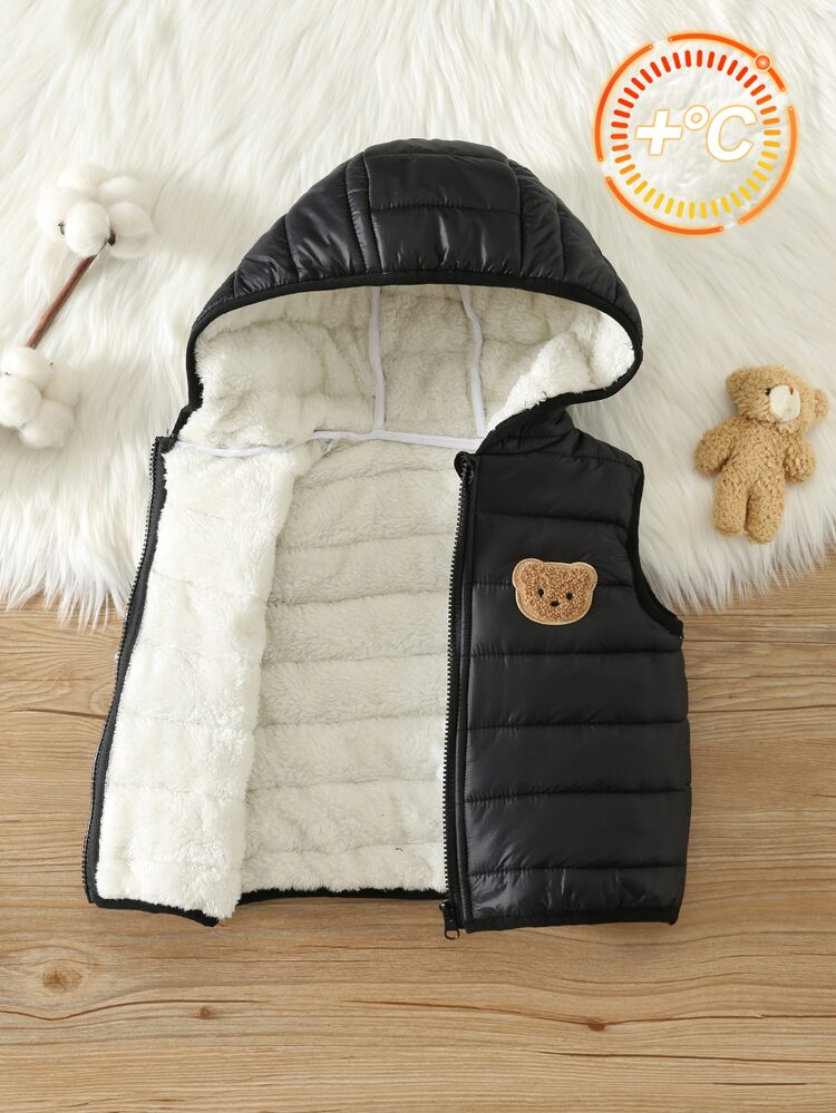 SHEIN Baby Boy Winter Black Thermal Lined Thick Hooded Vest - Multicolor - View 3