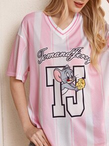 TOM & JERRY X SHEIN Women's Letter Cartoon Print Casual Versatile Daily Wear T-Shirt - Baby Pink - View 6