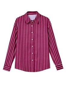 Franclia Women's Striped Shirt & Knitted Vest 2 Pieces Set - Burgundy - View 3