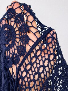 Freevana 大尺碼度假風針織鏤空開襟外套 - 藏蓝色 - 查看 5