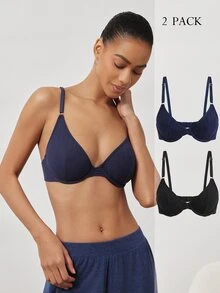 Ocili Comfortable Minimalist Women's Thin Underwire Push-Up Bra, No Padding, Large Bust Minimizing, Anti-Sagging (2pcs/Pack) - Multicolor - View 1