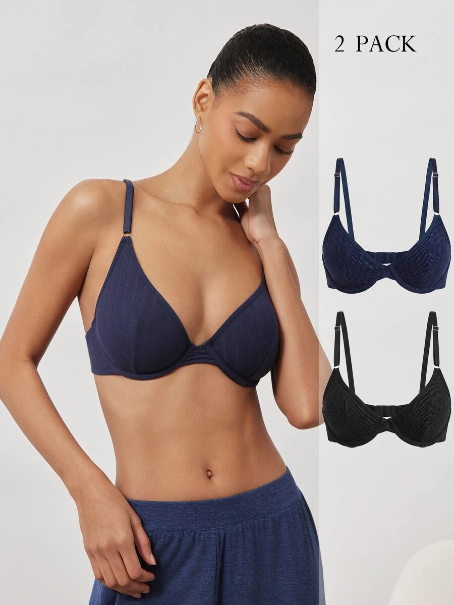Ocili Comfortable Minimalist Women's Thin Underwire Push-Up Bra, No Padding, Large Bust Minimizing, Anti-Sagging (2pcs/Pack) - Multicolor - View 1