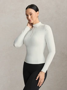 Activina 女款純色立領休閒日常馬術上衣 - 白色 - 查看 3
