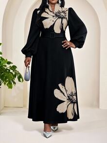 SHEIN Lady Plus Size Women's Floral Print Casual Party Dress - Multicolor - View 7