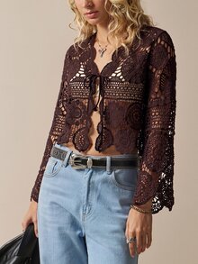 Freevana Women's Solid Color Casual Versatile Daily Cardigan - Coffee Brown - View 6