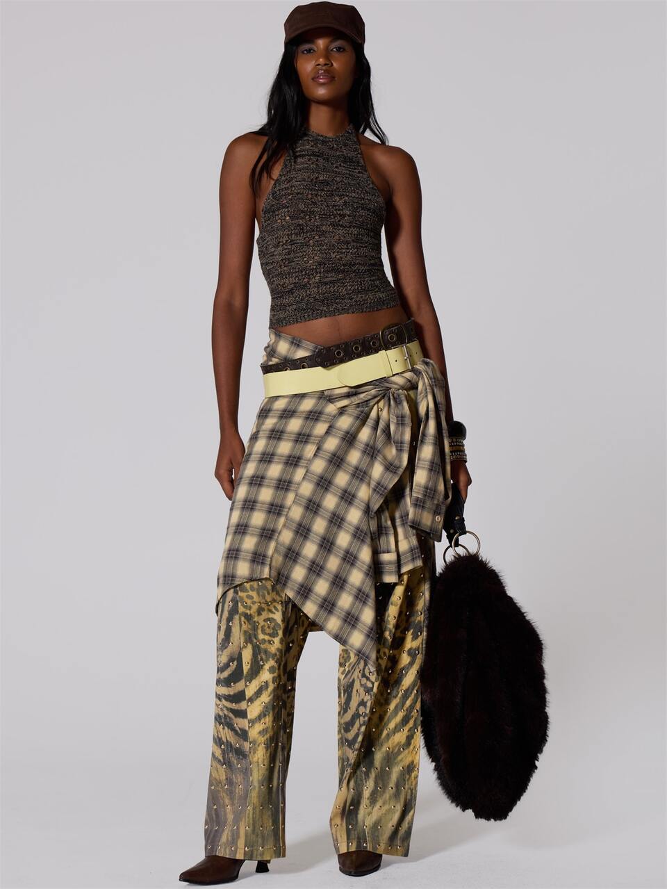Black Knit Halterneck Backless Top
