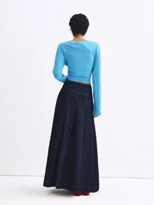 ATUI Studio Women's Solid Color Casual Versatile Daily Wear Skirt - Navy Blue - View 3