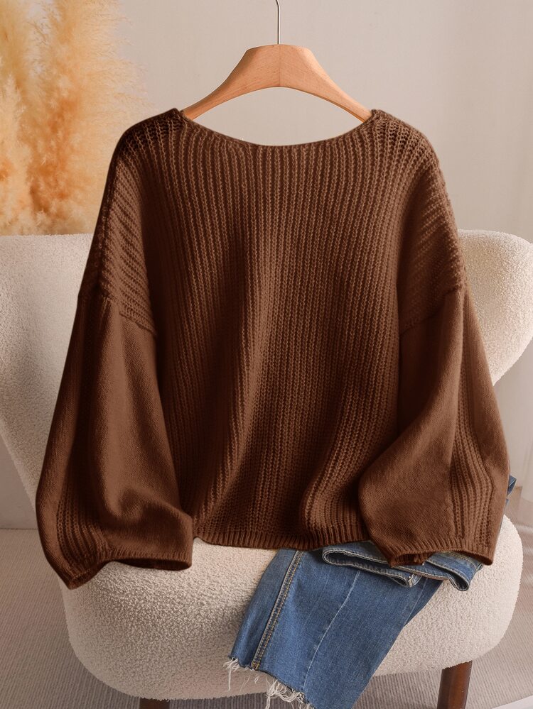 CosyJoli Plus Size Autumn/Winter Romantic Casual Minimalist Versatile Preppy Style Lace-Up Bow Loose Knit Sweater Jacket In Yellow - Coffee Brown - View 2