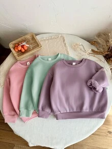 SHEIN LMoss Kids 女童 3件組 針織純色圓領寬鬆休閒秋冬衛衣套裝 - 彩色 - 查看 5