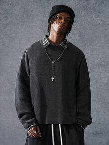 PAVTROS Men's Autumn/Winter Casual Versatile Solid Color Sweater - Grey - View 1