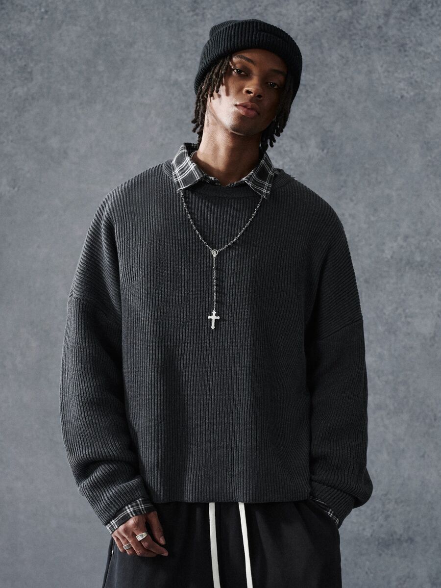 PAVTROS Men's Autumn/Winter Casual Versatile Solid Color Sweater - Grey - View 1