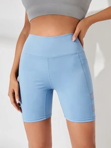 SHEIN Sports Women's Mesh Patchwork Casual Daily Sports Shorts With Pockets - Sky Blue - View 4