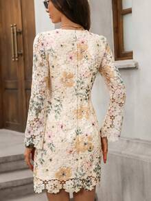 SHEIN Clasi Women's Floral Print Casual Party Dress - Apricot - View 2