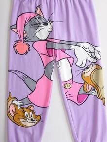 TOM & JERRY X SHEIN 女童卡通印花長袖上衣與長褲家居服套裝 - 淡紫色 - 查看 8