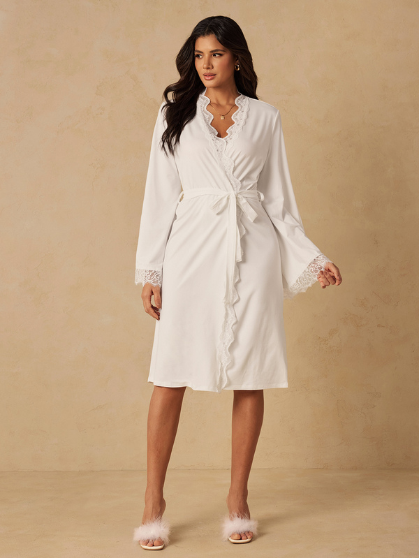 HautHeat Women's Lace Patchwork Casual Daily Home Loungewear Robe