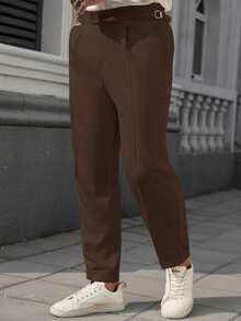 Manfinity Homme Men's Solid Color Casual Daily Travel Suit Pants With Pockets - Coffee Brown - View 4