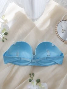 SHEIN Light Blue Underwire Molded Cup Push-Up Balconette Bra With High Support, Anti-Slip, Strapless, Invisible, Comfy Women's Lingerie - Baby Blue - View 2