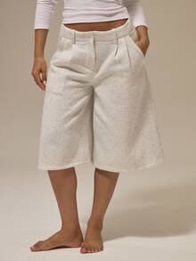 MUSERA ESSENTIALS Celana Pendek Sweat Lipit Panjang Model Lebar untuk Musim Panas, Gaya Feminin, Pakaian Santai Sehari-hari, dan untuk Keluar Rumah - Light Grey - View 2