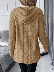 SHEIN Clasi 大尺碼女款長袖抓絨連帽開襟夾克 - 棕色 - 查看 2