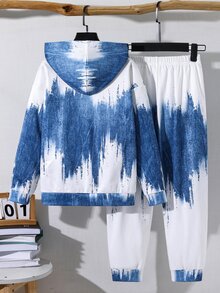 SHEIN 兒童 2 件組青少年男孩休閒藍白漸層圖案連帽衛衣與運動長褲，適合秋冬返校季節 - 藍白色 - 查看 3